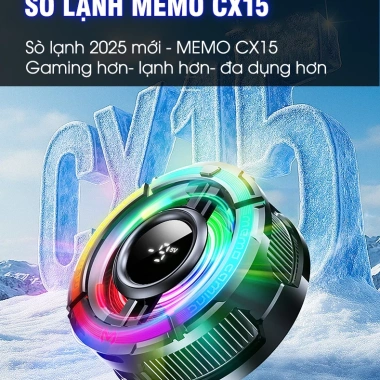 Sò lạnh MEMO CX15 thế hệ mới: Tản nhiệt mạnh, AI tăng FPS, đèn LED tùy chỉnh, phù hợp Liên Quân & FF, Giá 313.000₫