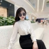 Sơ mi nữ cổ tàu dài tay Evalover bèo ngực lụa tơ thanh lịch - giảm giá 249.000₫