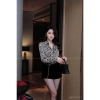 Sơ mi nữ lụa dài tay cao cấp công sở họa tiết chữ trắng phối nền đen - MQ Boutique 5