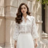 Sơ mi nữ ren hoa trắng dài tay 2 lớp công sở thanh lịch, dễ mặc - 289k