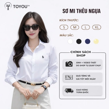Sơ mi nữ thêu ngựa công sở slim fit cotton cao cấp - Giá ưu đãi 226k