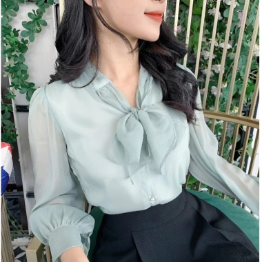 Sơ mi nữ tơ nơ cổ công sở V537 – Mỏng nhẹ, thanh lịch, giá chỉ 182.400đ 4