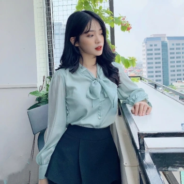 Sơ mi nữ tơ nơ cổ công sở V537 – Mỏng nhẹ, thanh lịch, giá chỉ 182.400đ 5
