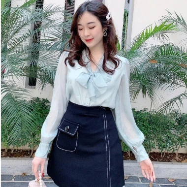 Sơ mi nữ tơ nơ cổ công sở V537 – Mỏng nhẹ, thanh lịch, giá chỉ 182.400đ 7