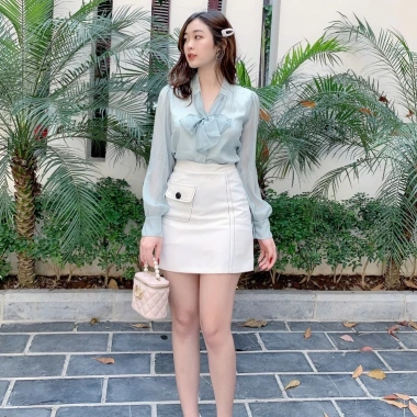 Sơ mi nữ tơ nơ cổ công sở V537 – Mỏng nhẹ, thanh lịch, giá chỉ 182.400đ 8