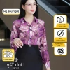 Sơ mi tơ Hàn hoa tím nữ dài tay cao cấp, họa tiết hoa to sang trọng công sở - 369k