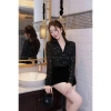 Sơ mi tơ nữ nhũ trắng đen MQ Boutique thiết kế nơ nhỏ tay dài cao cấp công sở - Giá ưu đãi 289k 5