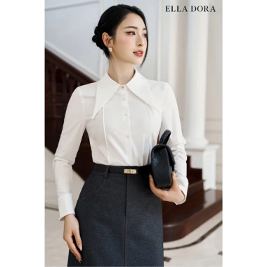 Sơ mi trắng nữ ELLA DORA cổ đức to nhọn sang trọng thanh lịch, giá 599.000đ