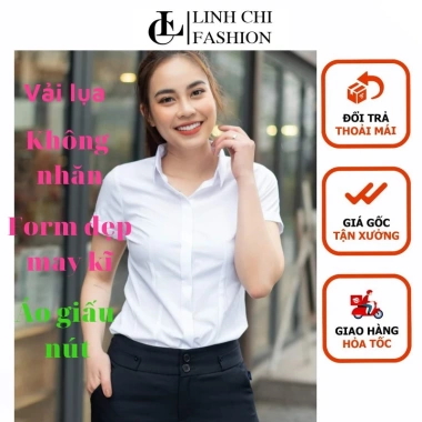 Sơ mi trắng tay ngắn LINH CHI vải lụa cao cấp mềm mịn không nhăn form đẹp – 185k