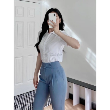 Sơ mi trắng tay ngắn LINH CHI vải lụa cao cấp mềm mịn không nhăn form đẹp – 185k 5 Sơ mi trắng tay ngắn LINH CHI vải lụa cao cấp mềm mịn không nhăn form đẹp – 185k 5