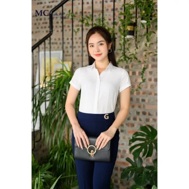 Sơ mi trắng tay ngắn LINH CHI vải lụa cao cấp mềm mịn không nhăn form đẹp – 185k