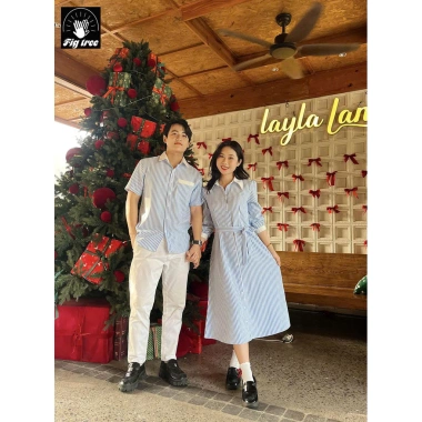 Sơ Mi Váy Đôi Fig Tree Sọc Đứng Trắng Xanh - Lên Dáng Cực Xinh, Giá Chỉ 220.000 cho Couple