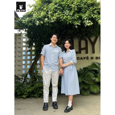 Sơ Mi Váy Đôi Fig Tree Sọc Đứng Trắng Xanh - Lên Dáng Cực Xinh, Giá Chỉ 220.000 cho Couple 4 Sơ Mi Váy Đôi Fig Tree Sọc Đứng Trắng Xanh - Lên Dáng Cực Xinh, Giá Chỉ 220.000 cho Couple 4