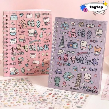Sổ nhật ký Washi 16 tờ PET Kpop Sticker DIY 1.000+ mẫu hoạt hình thêu sò dán - 79.200đ