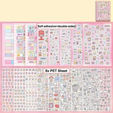 Sổ nhật ký Washi 16 tờ PET Kpop Sticker DIY 1.000+ mẫu hoạt hình thêu sò dán - 79.200đ 4