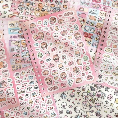 Sổ nhật ký Washi 16 tờ PET Kpop Sticker DIY 1.000+ mẫu hoạt hình thêu sò dán - 79.200đ 6