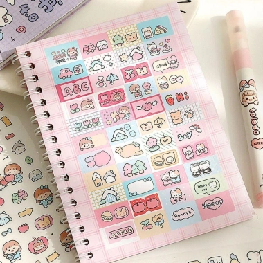 Sổ nhật ký Washi 16 tờ PET Kpop Sticker DIY 1.000+ mẫu hoạt hình thêu sò dán - 79.200đ 9