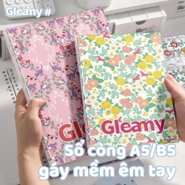 Sổ Ring Da Nhẹ Gleamy A5/B5 Kẻ Lưới Giấy Dày 75.1g Không Thấm Mực 360° Lật Học Tập Văn Phòng Giá 66.000đ