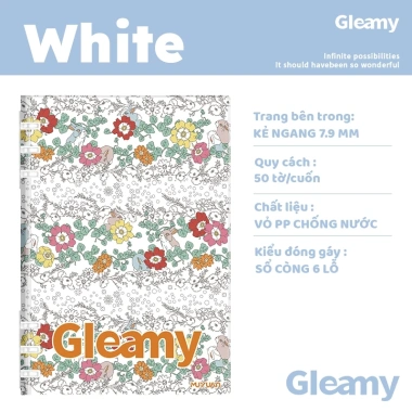 Sổ Ring Da Nhẹ Gleamy A5/B5 Kẻ Lưới Giấy Dày 75.1g Không Thấm Mực 360° Lật Học Tập Văn Phòng Giá 66.000đ
