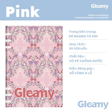 Sổ Ring Da Nhẹ Gleamy A5/B5 Kẻ Lưới Giấy Dày 75.1g Không Thấm Mực 360° Lật Học Tập Văn Phòng Giá 66.000đ