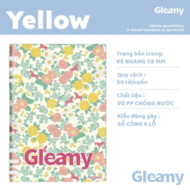 Sổ Ring Da Nhẹ Gleamy A5/B5 Kẻ Lưới Giấy Dày 75.1g Không Thấm Mực 360° Lật Học Tập Văn Phòng Giá 66.000đ