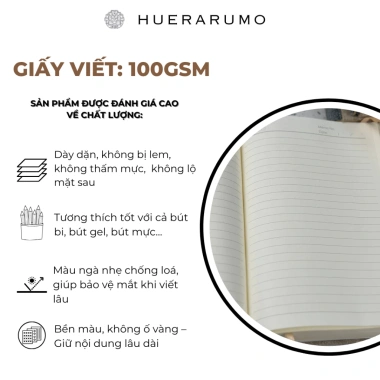 Sổ tay A5 bìa cứng HUERARUMO 200TR, ruột dot grid 100gsm – Planner, giảm còn 74.000đ