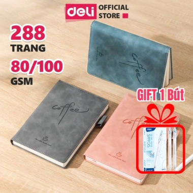 Sổ Tay A5 Bìa Da Deli 288 Trang Kẻ Ngang Chống Nước Quà Tặng Sang Trọng 109k