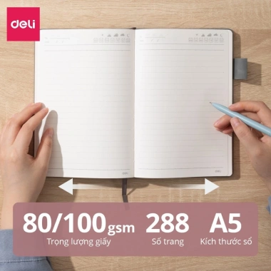 Sổ Tay A5 Bìa Da Deli 288 Trang Kẻ Ngang Chống Nước Quà Tặng Sang Trọng 109k