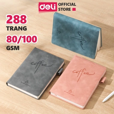 Sổ Tay A5 Bìa Da Deli 288 trang kẻ ngang, chống nước, sang trọng - Giá 95.000