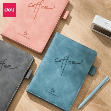 Sổ Tay A5 Bìa Da Deli 288 trang kẻ ngang, chống nước, sang trọng - Giá 95.000