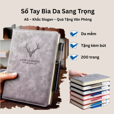 Sổ Tay Bìa Da A5 Sang Trọng 200 Trang Tặng Bút Khắc Logo KEEP ON GOING Quà Tặng Văn Phòng 39.150đ