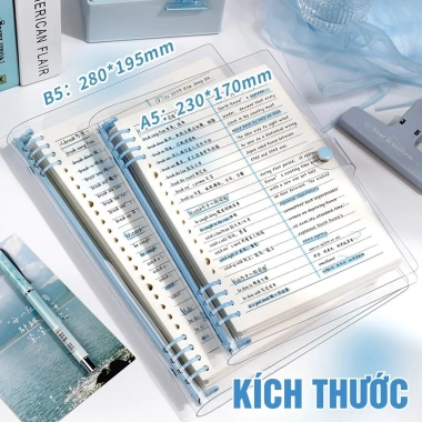 Sổ tay Binder A5 thay giấy - Bìa nhựa dẻo trong suốt, 120 trang kẻ ngang carô, 39.960 VND