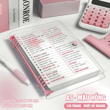 Sổ tay Binder A5 thay giấy - Bìa nhựa dẻo trong suốt, 120 trang kẻ ngang carô, 39.960 VND