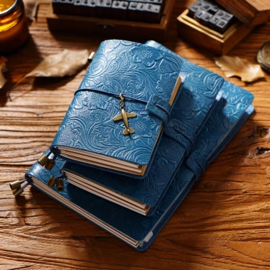 Sổ Tay Da Bò Thủ Công Khắc Hoa Văn Cổ Điển - Vintage Sang Trọng Da Mộc Craft 4