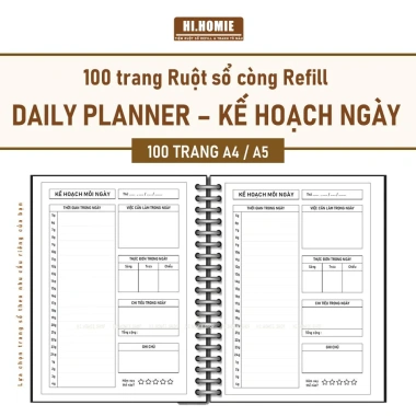 Sổ tay Daily Planner Hi Homie 100 trang giấy refill, ruột sổ còng, A5-A4-B5, 25.072 VNĐ
