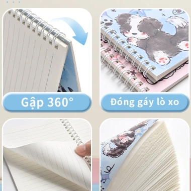 Sổ tay gáy lò xo 120 trang giấy dày, họa tiết mèo dễ thương, A5/B5 - Giá chỉ 24.000 VNĐ
