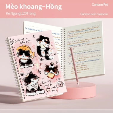 Sổ tay gáy lò xo 120 trang giấy dày, họa tiết mèo dễ thương, A5/B5 - Giá chỉ 24.000 VNĐ 6 Sổ tay gáy lò xo 120 trang giấy dày, họa tiết mèo dễ thương, A5/B5 - Giá chỉ 24.000 VNĐ 6