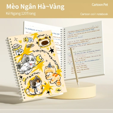 Sổ tay gáy lò xo 120 trang giấy dày, họa tiết mèo dễ thương, A5/B5 - Giá chỉ 24.000 VNĐ