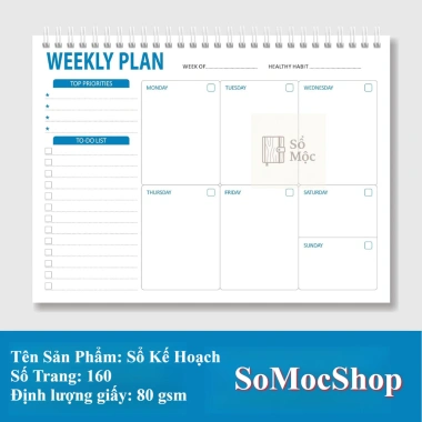 Sổ tay gáy xoắn 160tr - Kế hoạch tuần, ghi chép tiếng Anh, lịch trình, giảm 22% 63.504₫