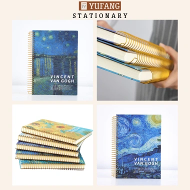 Sổ Tay Ghi Chép Lò Xo B5 Vangogh Kẻ Ngang 300 Trang Bìa Nhựa Cứng Yufang 90.000 VND