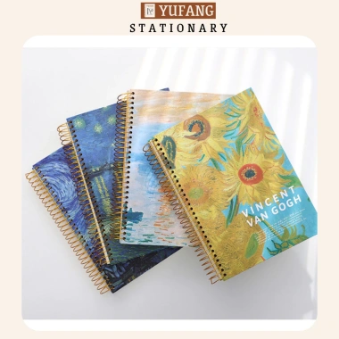 Sổ Tay Ghi Chép Lò Xo B5 Vangogh Kẻ Ngang 300 Trang Bìa Nhựa Cứng Yufang 90.000 VND