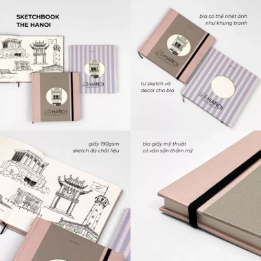 Sổ tay ghi chép nhật ký, sketchbook 190gsm A6 A5 vuông Crabit The Hanoi 39.000₫ 6