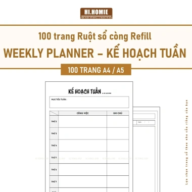 Sổ tay Kế hoạch tuần 100 trang – Weekly Planner giấy refill, ruột sổ còng, A5 A4 B5, giảm giá 2