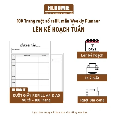 Sổ tay Kế hoạch tuần 100 trang – Weekly Planner giấy refill, ruột sổ còng, A5 A4 B5, giảm giá 3