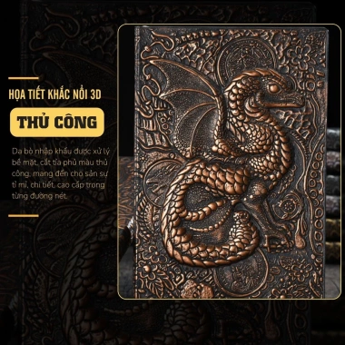Sổ tay kẻ ngang bìa da cổ điển, họa tiết rồng 3D siêu lạ mắt - Giá chỉ 110.000đ