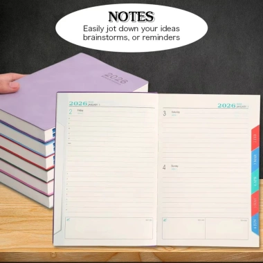Sổ tay lịch trình 365 ngày GENTL 2.026 da PU A5, thẻ màu, ruy băng Bookmark, Notepad Office, giá 116,100₫