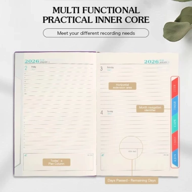 Sổ tay lịch trình 365 ngày GENTL 2.026 da PU A5, thẻ màu, ruy băng Bookmark, Notepad Office, giá 116,100₫