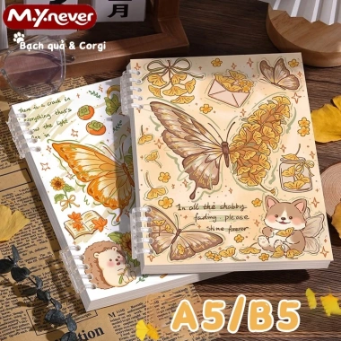 Sổ tay M.Y.Never gáy rời họa tiết bướm 120 trang dày, viết mượt không lem, bìa PP chống nước 24.000đ