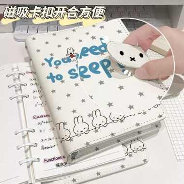 Sổ tay từ tính Miffy A6 da PU Kawaii – nhật ký học sinh, sách lịch trình, tạp chí nạp lại thỏ dễ thương | Giá ưu đãi 227k