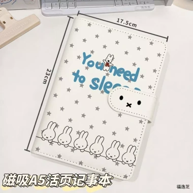 Sổ tay từ tính Miffy A6 da PU Kawaii – nhật ký học sinh, sách lịch trình, tạp chí nạp lại thỏ dễ thương | Giá ưu đãi 227k